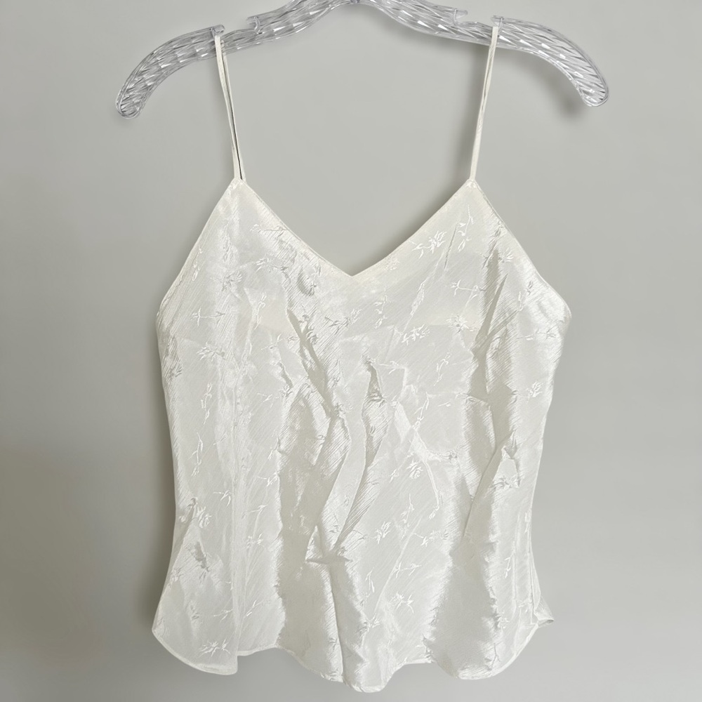Vintage 90s Ivory Floral Embroidered Camisole Top Size 6 Fairy Coquette Cottage